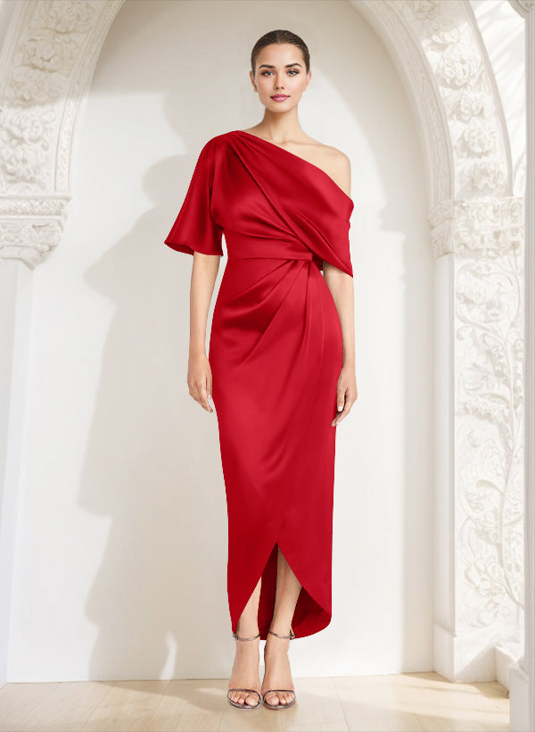 Asymmetrical Sleeveless Satin Bridesmaid Dresses With Ruffle