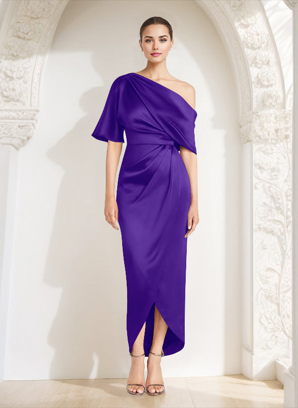 Asymmetrical Sleeveless Satin Bridesmaid Dresses With Ruffle