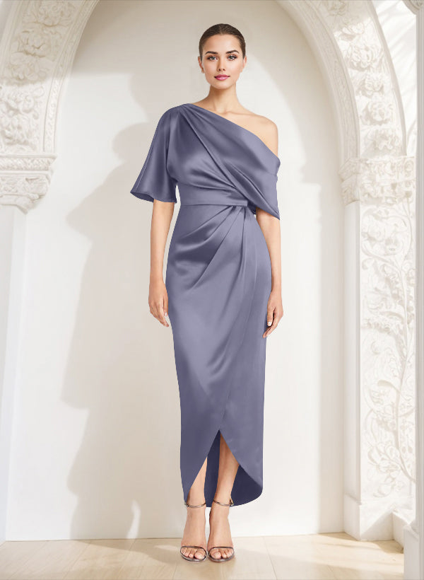 Asymmetrical Sleeveless Satin Bridesmaid Dresses With Ruffle