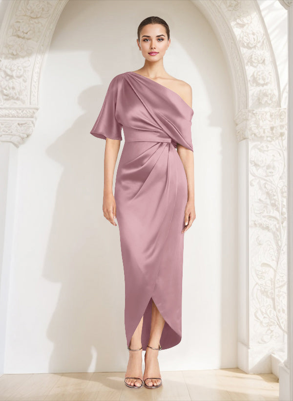 Asymmetrical Sleeveless Satin Bridesmaid Dresses With Ruffle