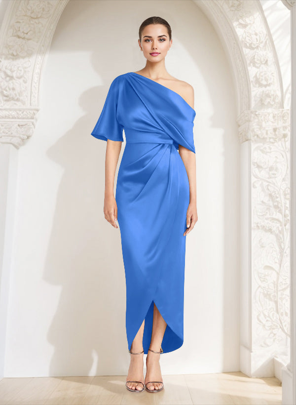 Asymmetrical Sleeveless Satin Bridesmaid Dresses With Ruffle