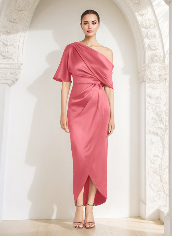 Asymmetrical Sleeveless Satin Bridesmaid Dresses With Ruffle