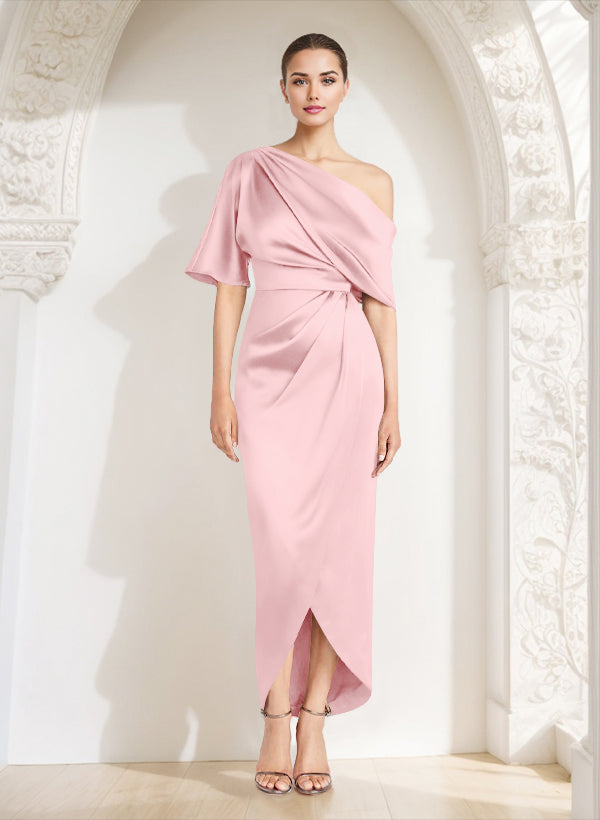 Asymmetrical Sleeveless Satin Bridesmaid Dresses With Ruffle