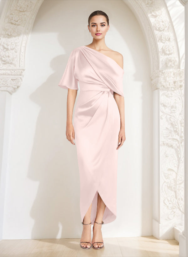 Asymmetrical Sleeveless Satin Bridesmaid Dresses With Ruffle