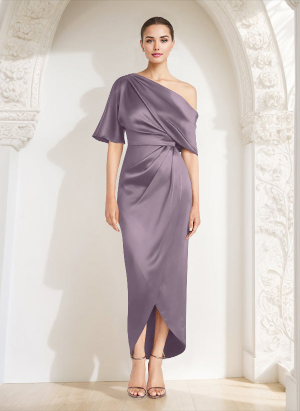 Asymmetrical Sleeveless Satin Bridesmaid Dresses With Ruffle