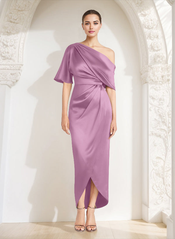 Asymmetrical Sleeveless Satin Bridesmaid Dresses With Ruffle