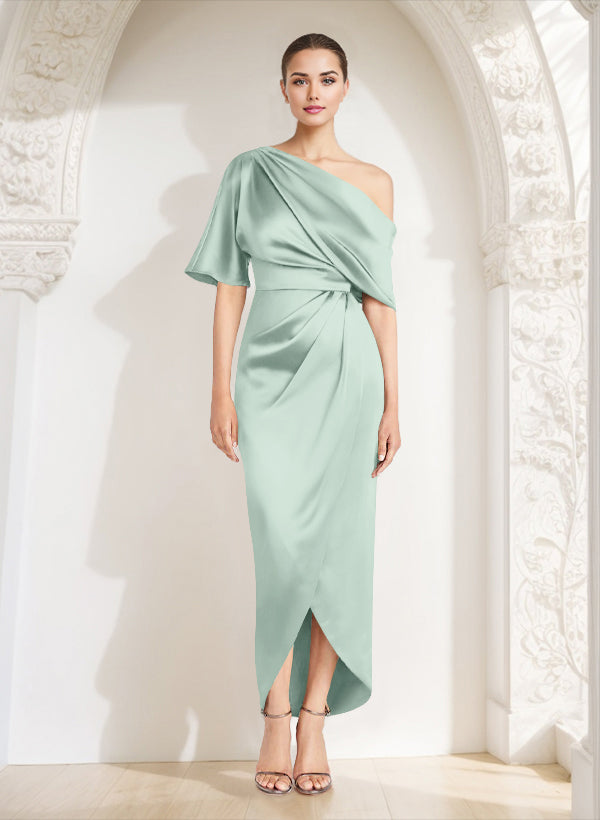 Asymmetrical Sleeveless Satin Bridesmaid Dresses With Ruffle