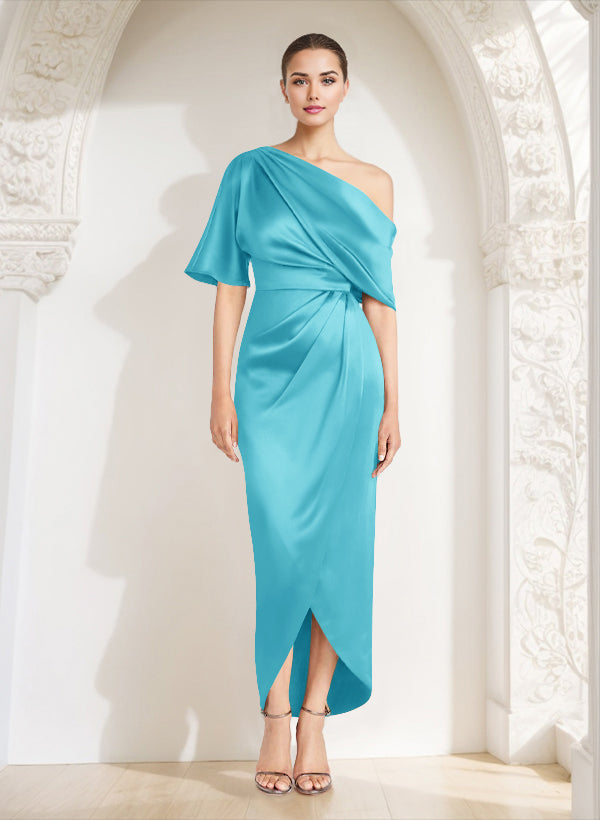 Asymmetrical Sleeveless Satin Bridesmaid Dresses With Ruffle