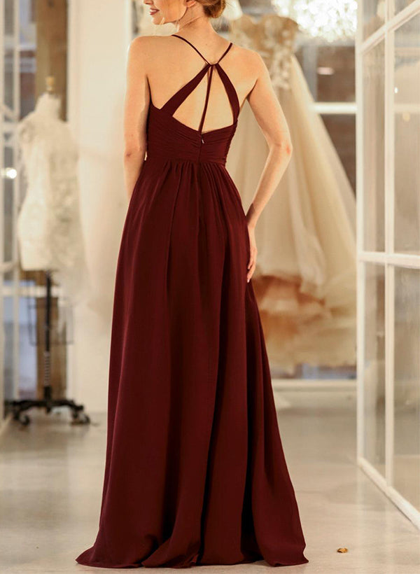 A-Line V-Neck Sleeveless Chiffon Bridesmaid Dresses With Back Hole