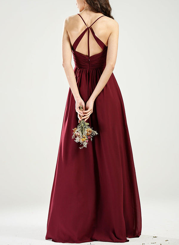 A-Line V-Neck Sleeveless Chiffon Bridesmaid Dresses With Back Hole