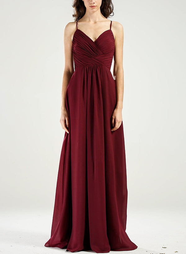 A-Line V-Neck Sleeveless Chiffon Bridesmaid Dresses With Back Hole