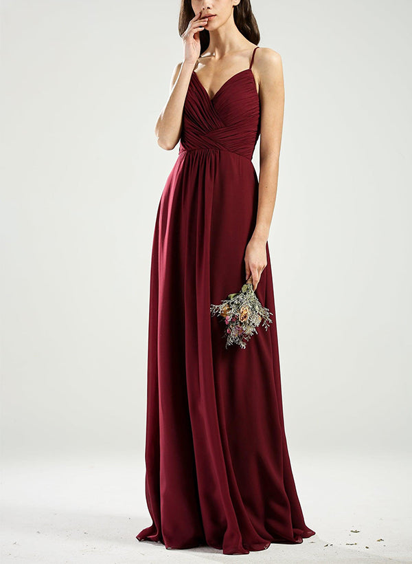 A-Line V-Neck Sleeveless Chiffon Bridesmaid Dresses With Back Hole