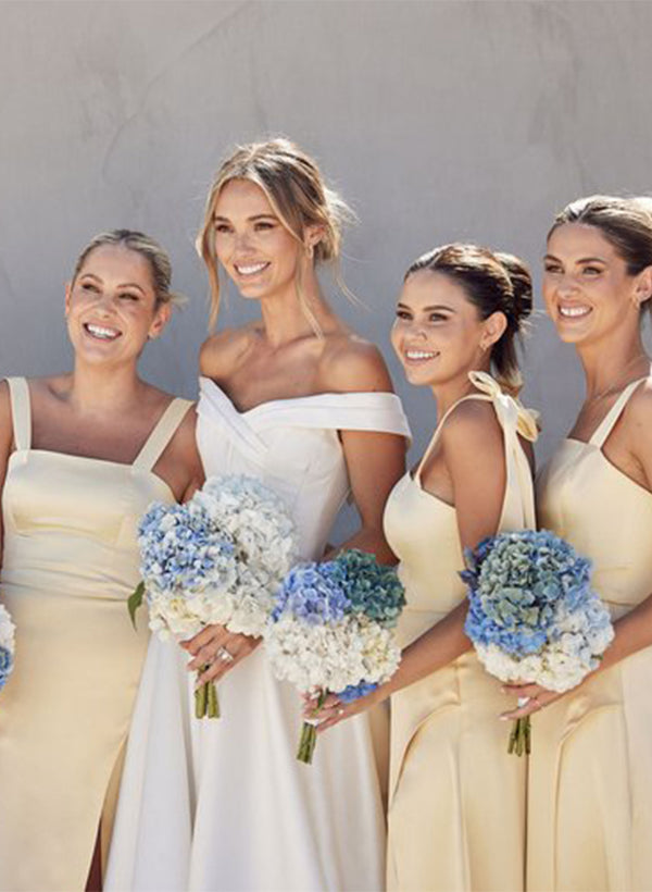 Square Neckline Sleeveless Bridesmaid Dresses