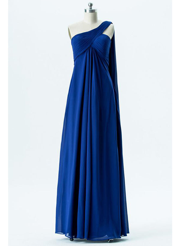 A-Line One-Shoulder Sleeveless Floor-Length Chiffon Bridesmaid Dresses