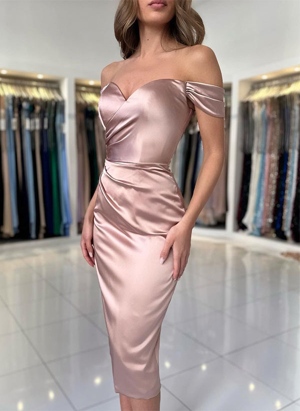 Off-The-Shoulder Sleeveless Satin Bridesmaid Dresses With Split Front