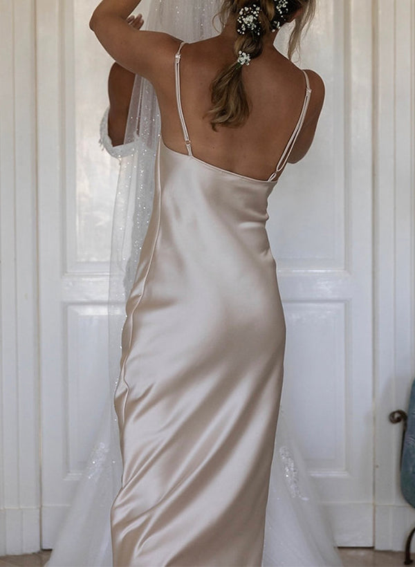 Asymmetrical Sleeveless Floor-Length Silk Like Satin Bridesmaid Dresses