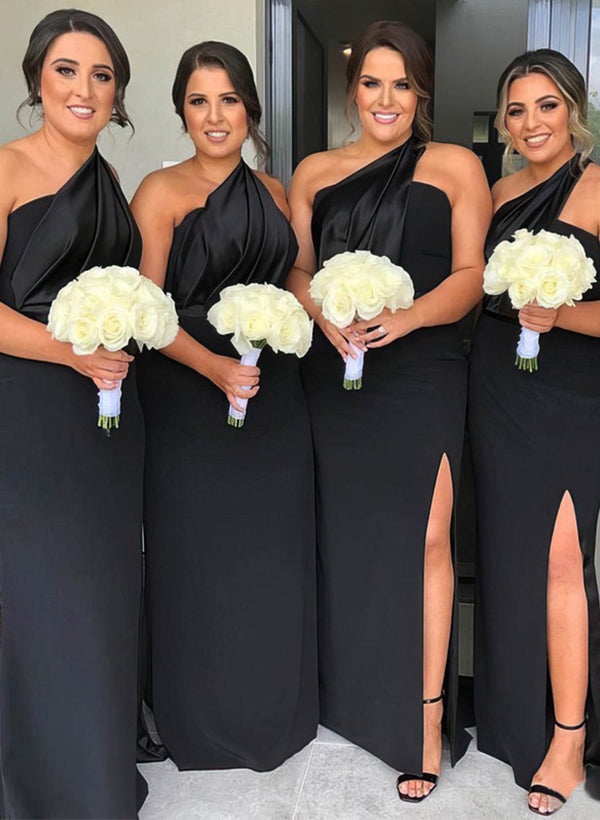 One-Shoulder Satin/Elastic Satin Bridesmaid Dresses With Front Split