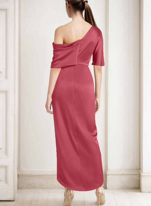 Asymmetrical Sleeveless Satin Bridesmaid Dresses With Ruffle