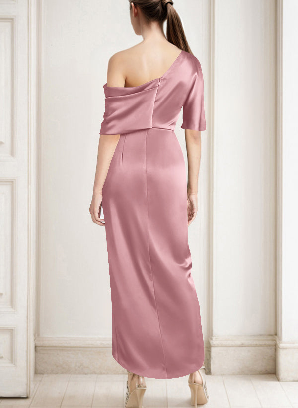 Asymmetrical Sleeveless Satin Bridesmaid Dresses With Ruffle