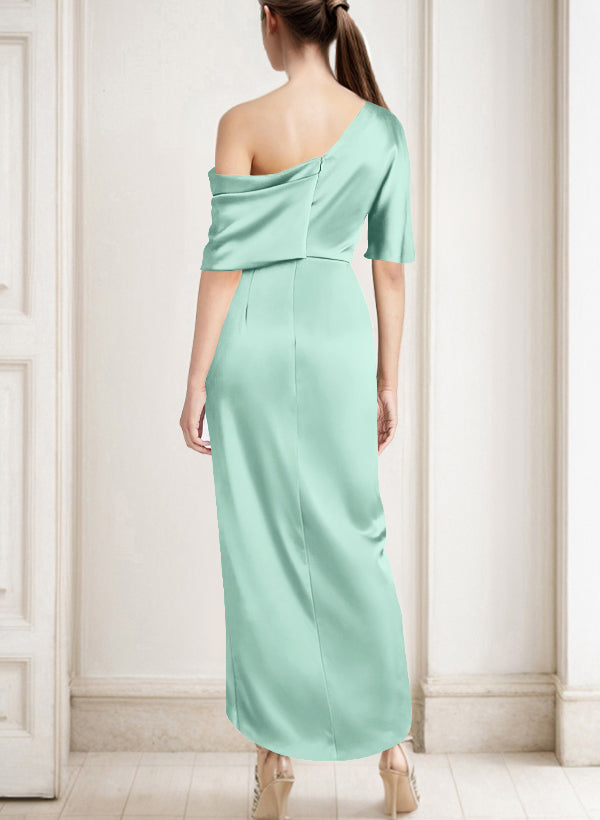 Asymmetrical Sleeveless Satin Bridesmaid Dresses With Ruffle