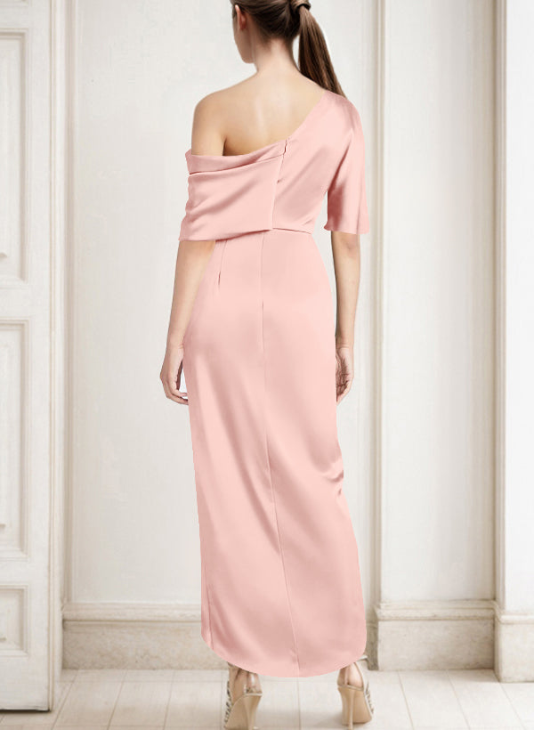 Asymmetrical Sleeveless Satin Bridesmaid Dresses With Ruffle