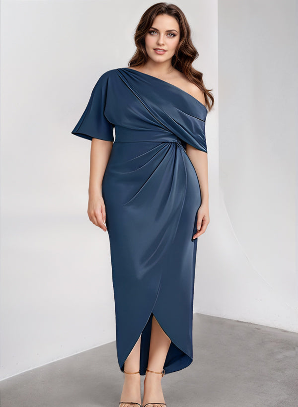 Asymmetrical Sleeveless Satin Bridesmaid Dresses With Ruffle