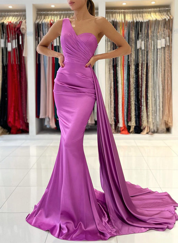 One-Shoulder Sleeveless Silk Like Satin Bridesmaid Dresses