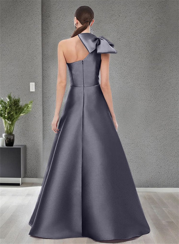 A-Line One-Shoulder Sleeveless Satin Bridesmaid Dresses With Bow(s) / Pockets