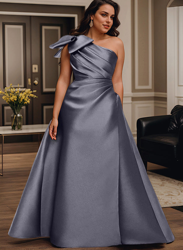 A-Line One-Shoulder Sleeveless Satin Bridesmaid Dresses With Bow(s) / Pockets