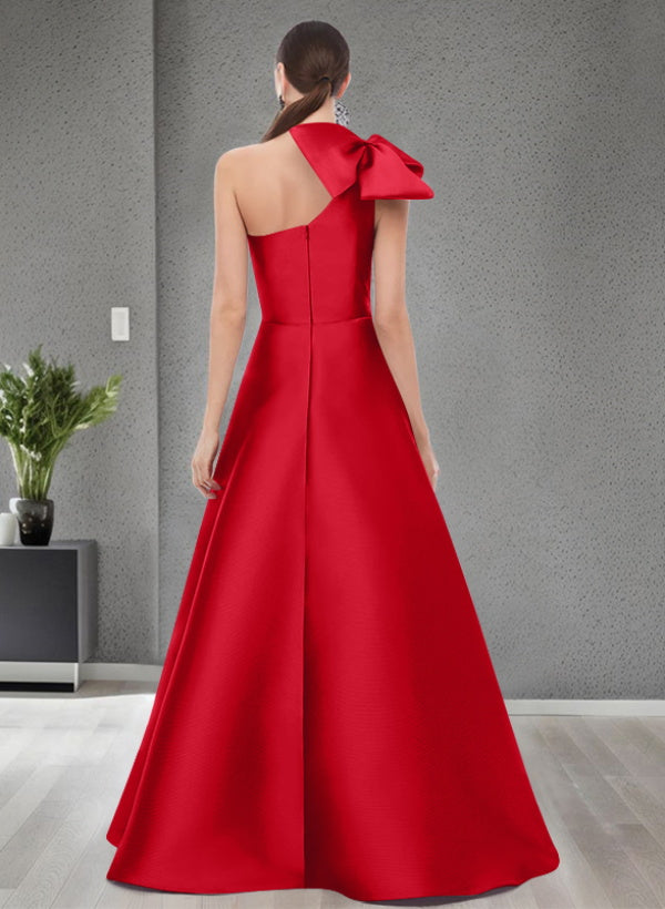 A-Line One-Shoulder Sleeveless Satin Bridesmaid Dresses With Bow(s) / Pockets