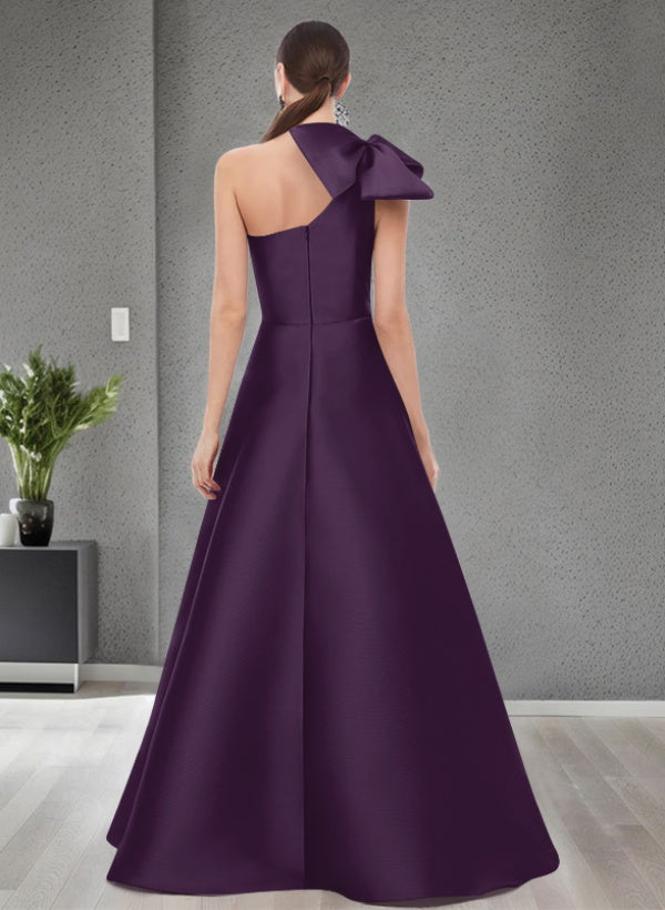 A-Line One-Shoulder Sleeveless Satin Bridesmaid Dresses With Bow(s) / Pockets