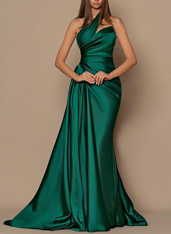 One-Shoulder Silk Like Satin Bridesmaid Dresses With Ruffle