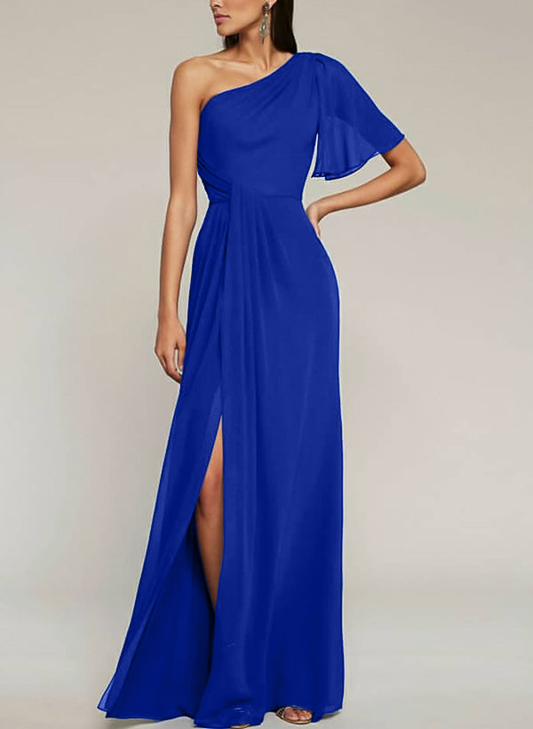 One-Shoulder Chiffon Bridesmaid Dresses With Split Front