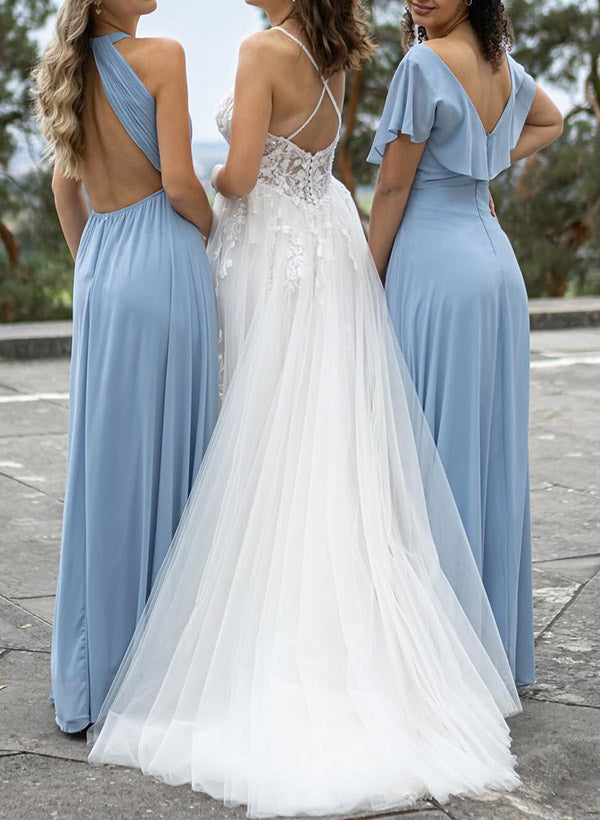 Sleeveless Floor-Length Chiffon Bridesmaid Dresses