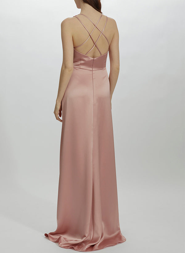 V-Neck Sleeveless Silk Like Satin Bridesmaid Dresses