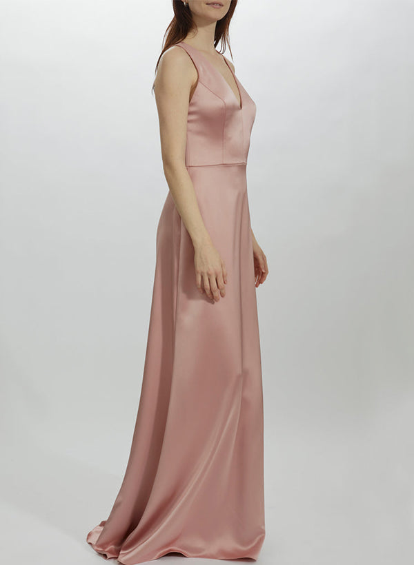 V-Neck Sleeveless Silk Like Satin Bridesmaid Dresses