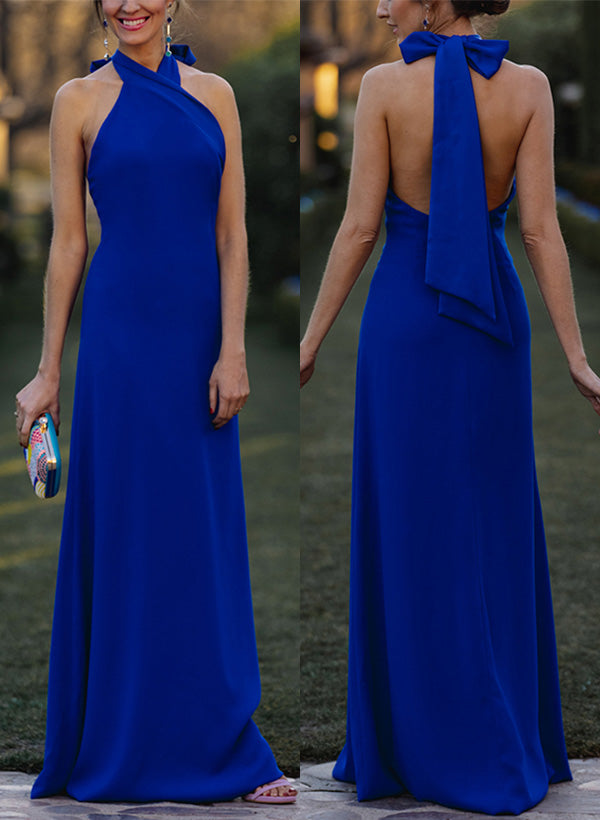 Halter Sleeveless Floor-Length Elastic Satin Bridesmaid Dresses