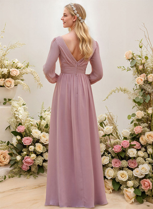 A-Line Bridesmaid Dresses With Split Front and Long Sleeves