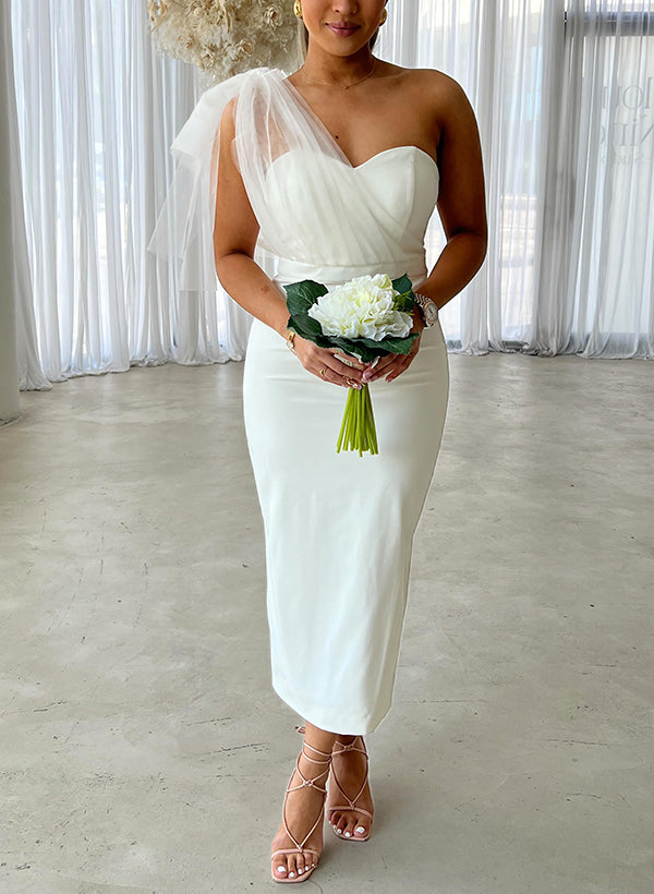 One-Shoulder Sleeveless Tea-Length Bridesmaid Dresses
