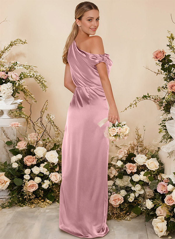 One-Shoulder Silk Like Satin Bridesmaid Dresses With High Split