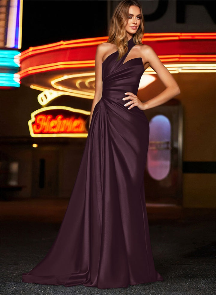 One-Shoulder Silk Like Satin Bridesmaid Dresses With Ruffle