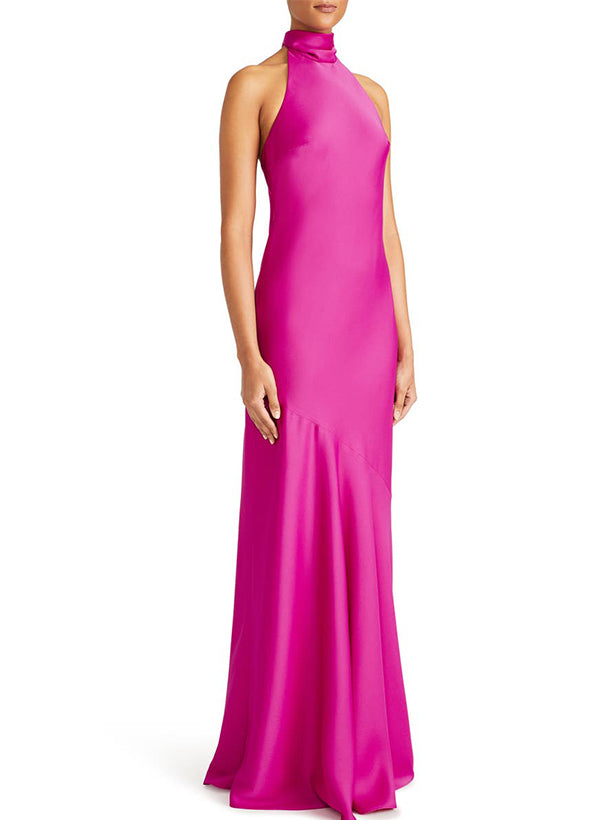 Halter Silk Like Satin Bridesmaid Dresses With Back Hole