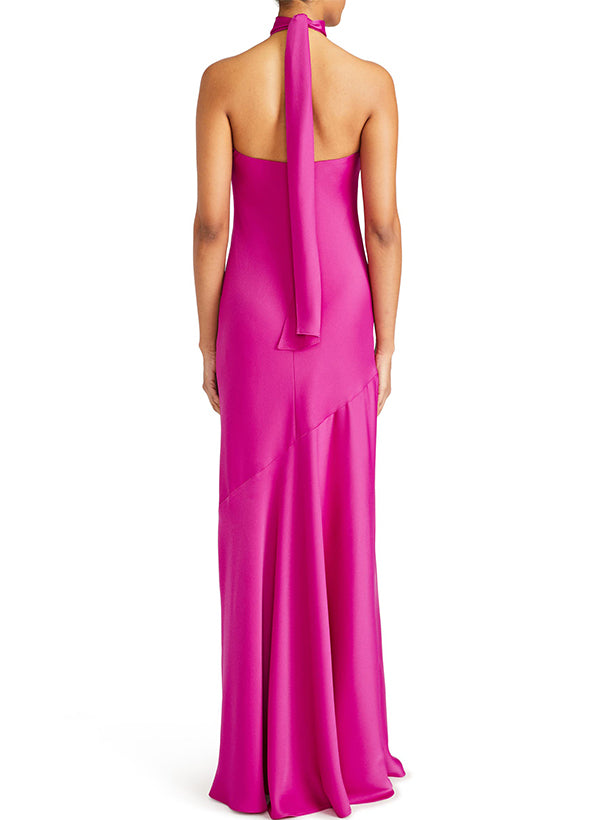 Halter Silk Like Satin Bridesmaid Dresses With Back Hole