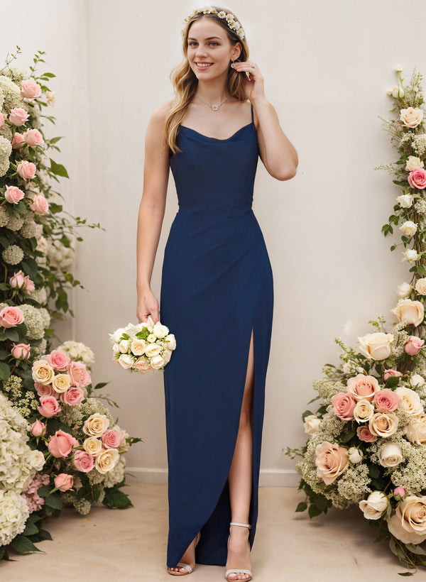 Chiffon Bridesmaid Dresses With Cowl Neck Sheath/Column