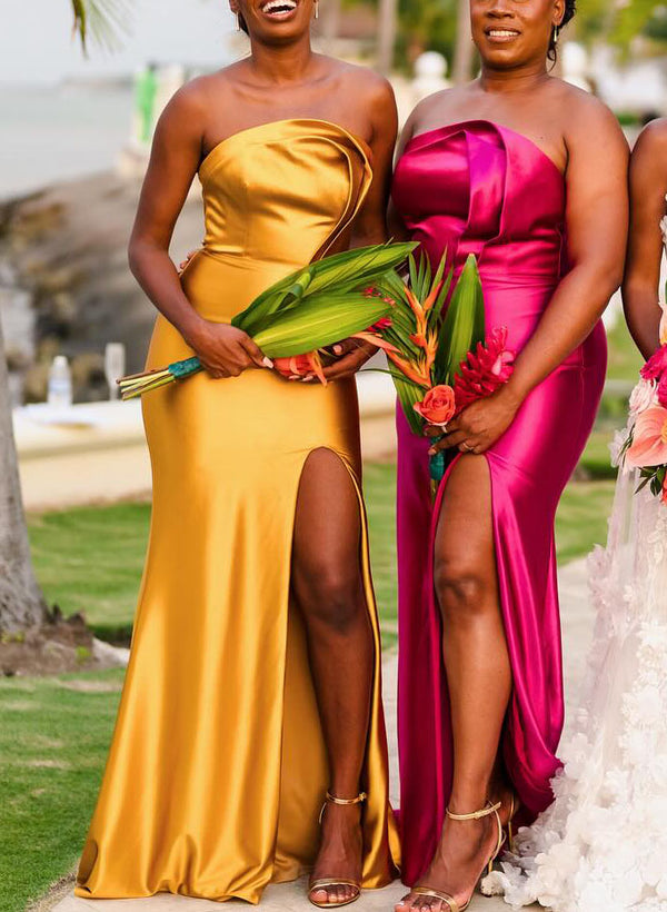 Strapless Silk-Like Satin Trumpet Mermaid Bridesmaid Dresses