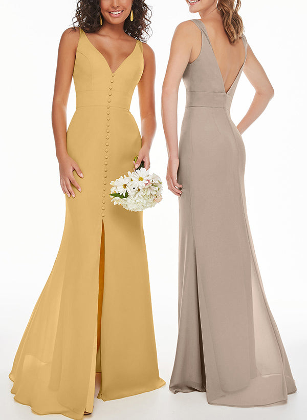 V-Neck Sleeveless Chiffon Bridesmaid Dresses With Split Front