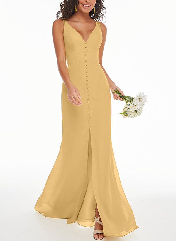 V-Neck Sleeveless Chiffon Bridesmaid Dresses With Split Front