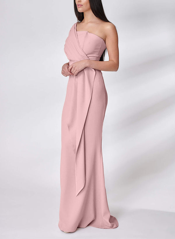 One-Shoulder Sleeveless Satin Bridesmaid Dress