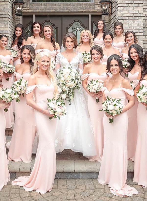 Off-The-Shoulder Sweep Train Jersey Bridesmaid Dresses