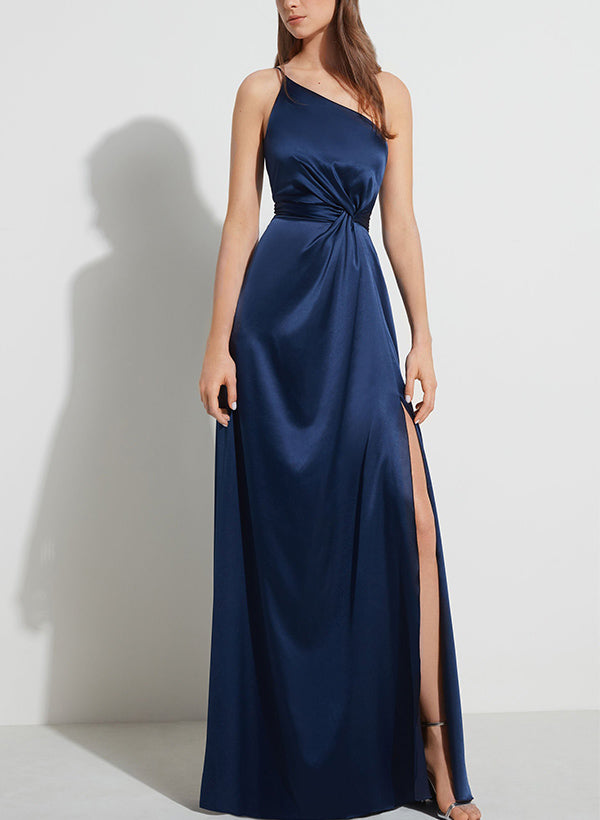 One-Shoulder Sleeveless Silk Like Satin Bridesmaid Dresses